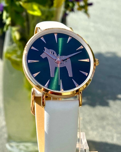 DALAWATCH CLEAR WHITE W ROSE / FOREST GREEN DIAL.
