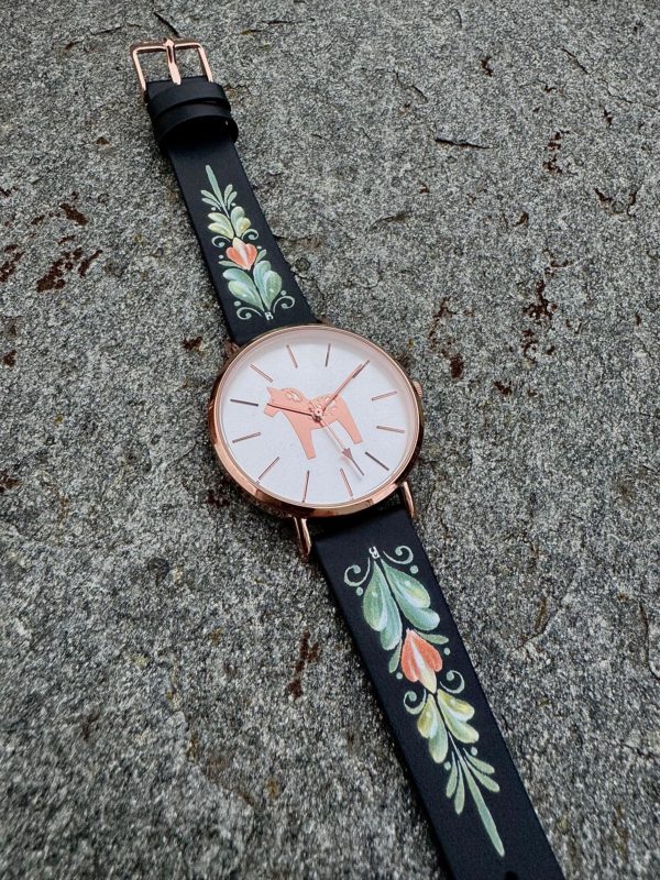 DALAWATCH ROSE / WHITE MED DESIGNAT SVART LÄDERBAND KURBITS