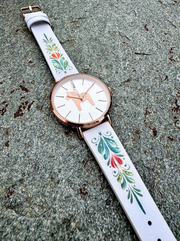 DALAWATCH ROSE / WHITE MED DESIGNAT VITT LÄDERBAND KURBITS